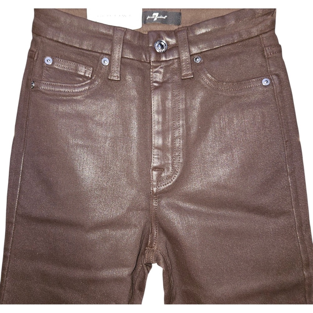 7 For All Mankind Coated Jean 24 Brown Skinny Bootcut Ultra High Rise Inseam 31"